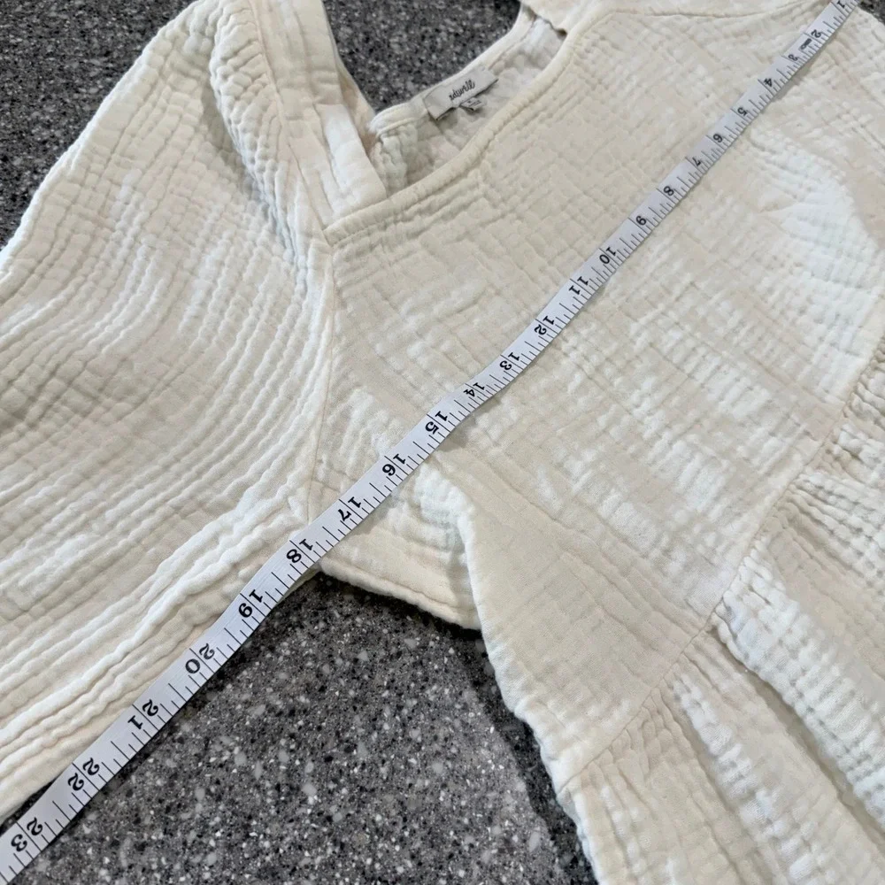 Madewell Women Cream Double Gauze Cotton Peplum Top Square Neck Long Sleeve M